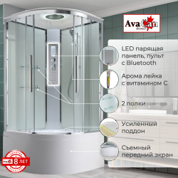 Душевая кабина AvaCan (АваКан) EM5080LEDT с высоким поддоном, с ГМ, с электрикой и LED освещением, 80х80х220