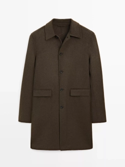 Massimo Dutti Длинное пальто из смесовой шерсти, зеленый