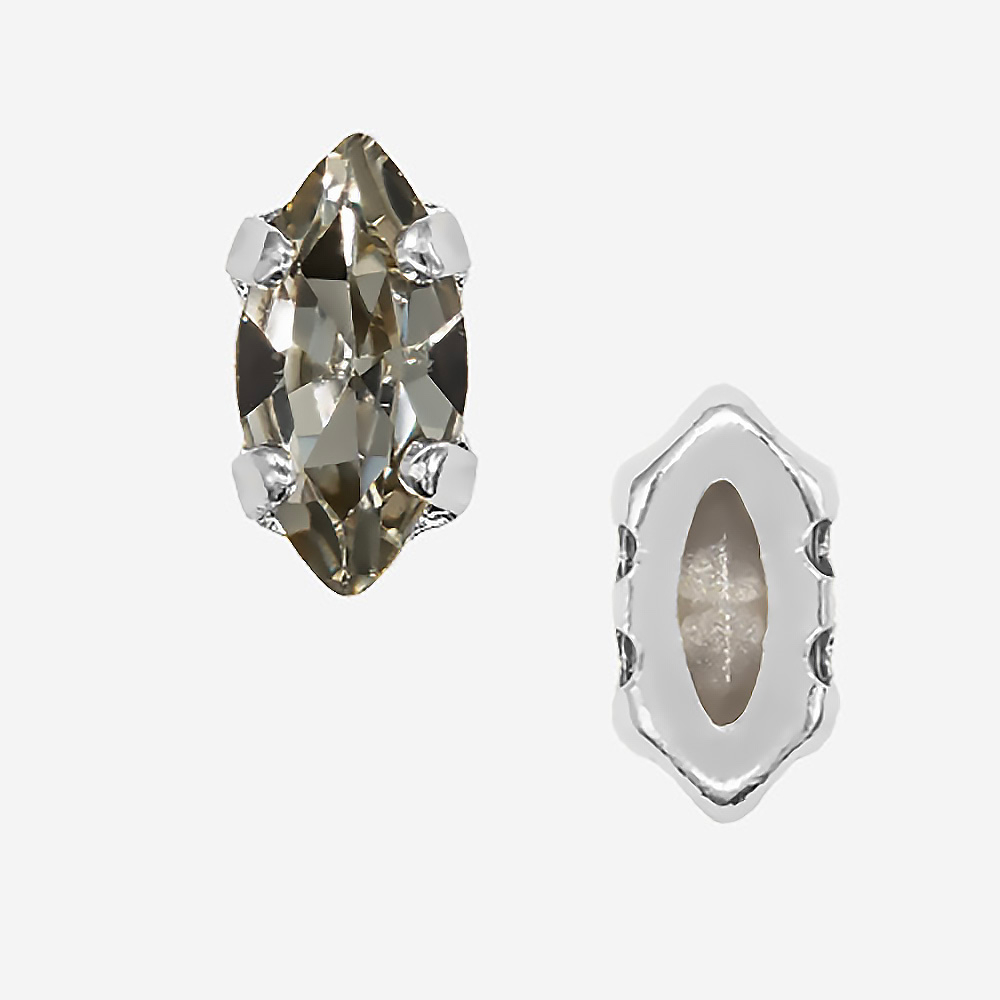 Кристалл Маркиз (Marquise Fancy Stone) в цапах, оттенок "Черный Бриллиант"/"Black Diamond", 8*4мм, родирование