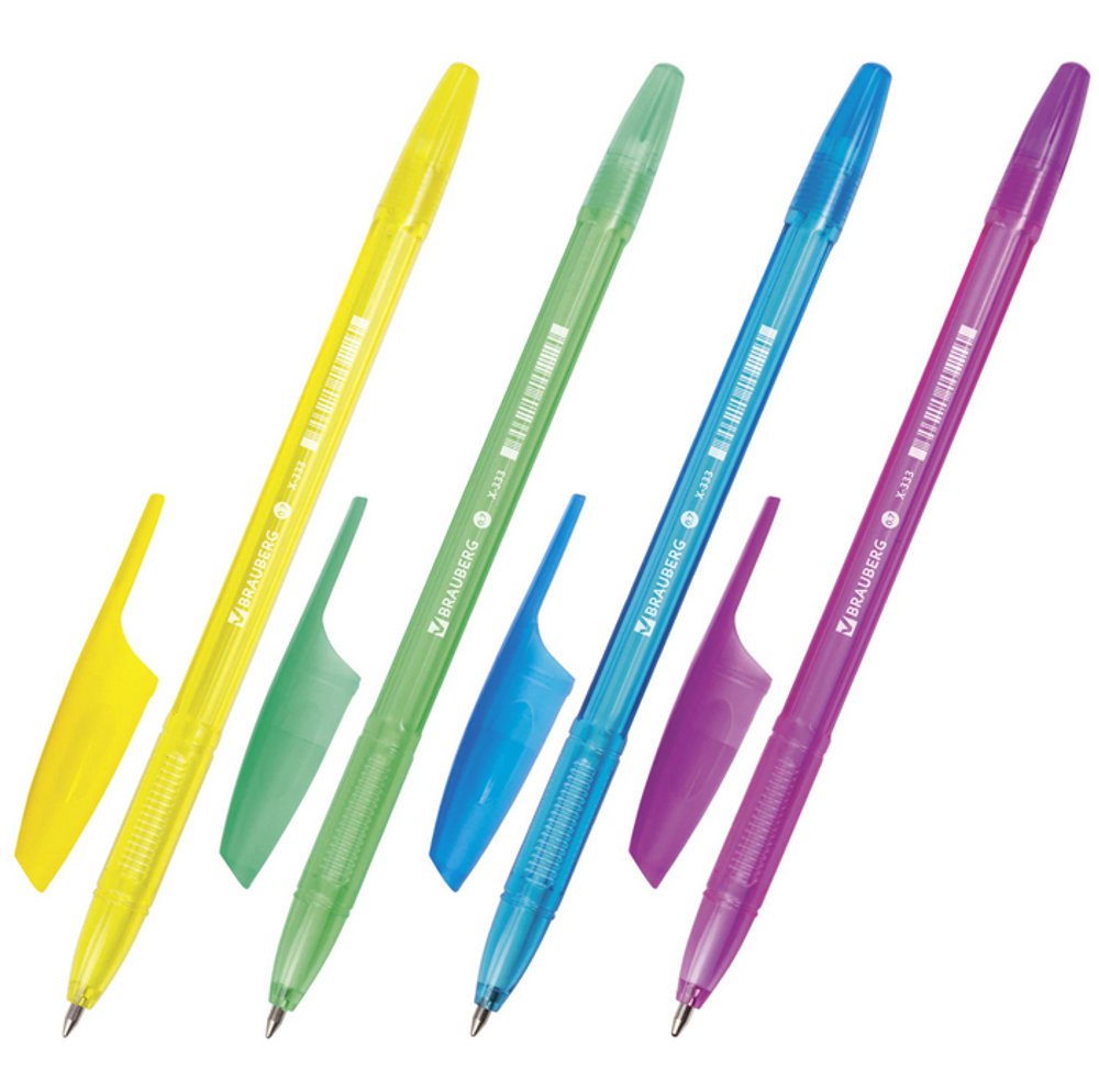 Ручка шарик. узел 0,7 мм. линия 0,35 мм. X-333 neon, синяя, корпус ассорти (BRAUBERG)