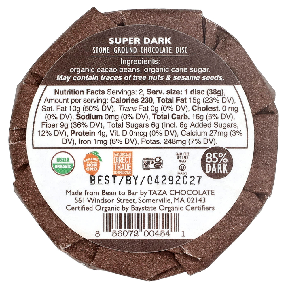 Taza Chocolate, Диски из темного шоколада, суперчерный, 2 шт., 77 г (2,7 унции)