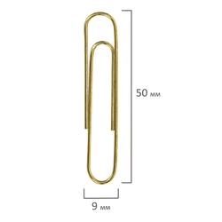 Скрепки большие 50 мм, BRAUBERG, золотистые, 50 шт., в картонной коробке, 270447