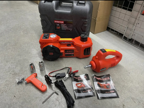 Домкрат 5т электрогидравлический, с компрессором для шин, гайковерт с насадками комплект 3в1