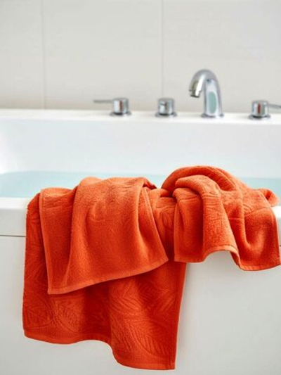 Полотенце махровое жаккардовое Авангард Осенняя мелодия-3, 50х90 см, 450 г/м, рис. листья, оранжево-красный (киноварь), 100% хлопок, для ванной, лица, рук