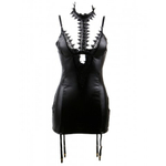 Кожаная сорочка-грация Ohyeah с пажиками и чокером, XL-2XL