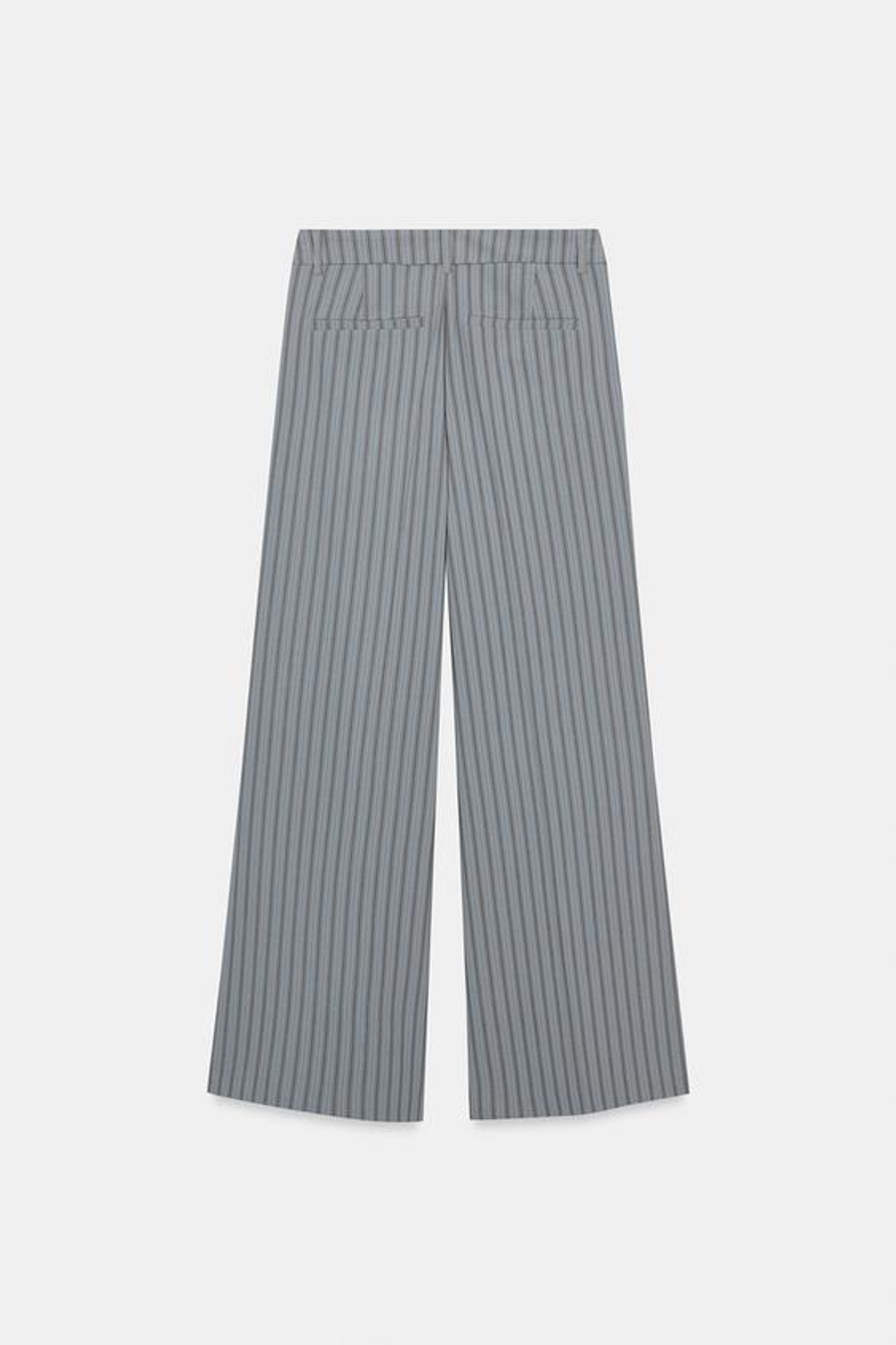 ZARA БРЮКИ КЛЕШ В ТОНКУЮ ПОЛОСКУ, СЕРО-СИНИЙ