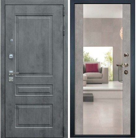 Входная металлическая дверь с зеркалом Лекс Классик Соната Бетон темный / №102 Большое зеркало Бетон светлый