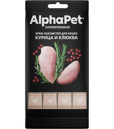 AlphaPet Superpremium крем-лакомство курица клюква для кошек 48гр.