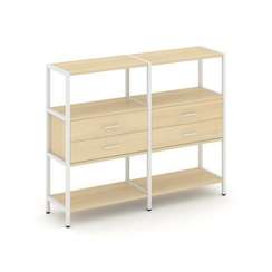 Shelf System Двухсекционный стеллаж трехярусный с ящиками SN.STM-322 Акация Лорка/Металл Белый 1590*