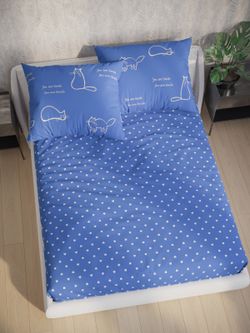 Постельное белье перкаль Сказка "Котики на сиреневом/Ассоль" 1,5-сп  Наволочка 50х70 см 1 шт Простынь на резинке 90x200 смПододеяльник 145x215 см