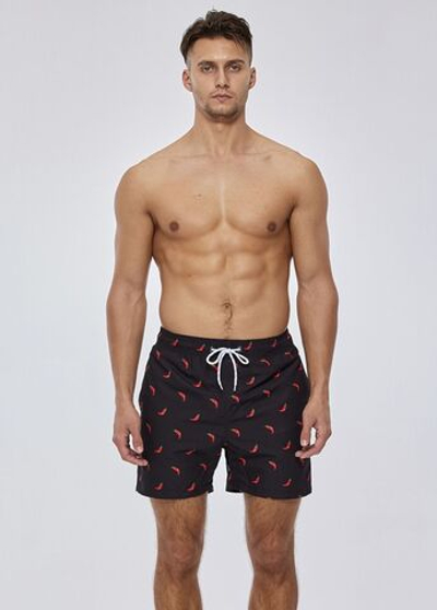 Черные пляжные шорты с перчиками чили (Размер: L) (Цвет: черный)