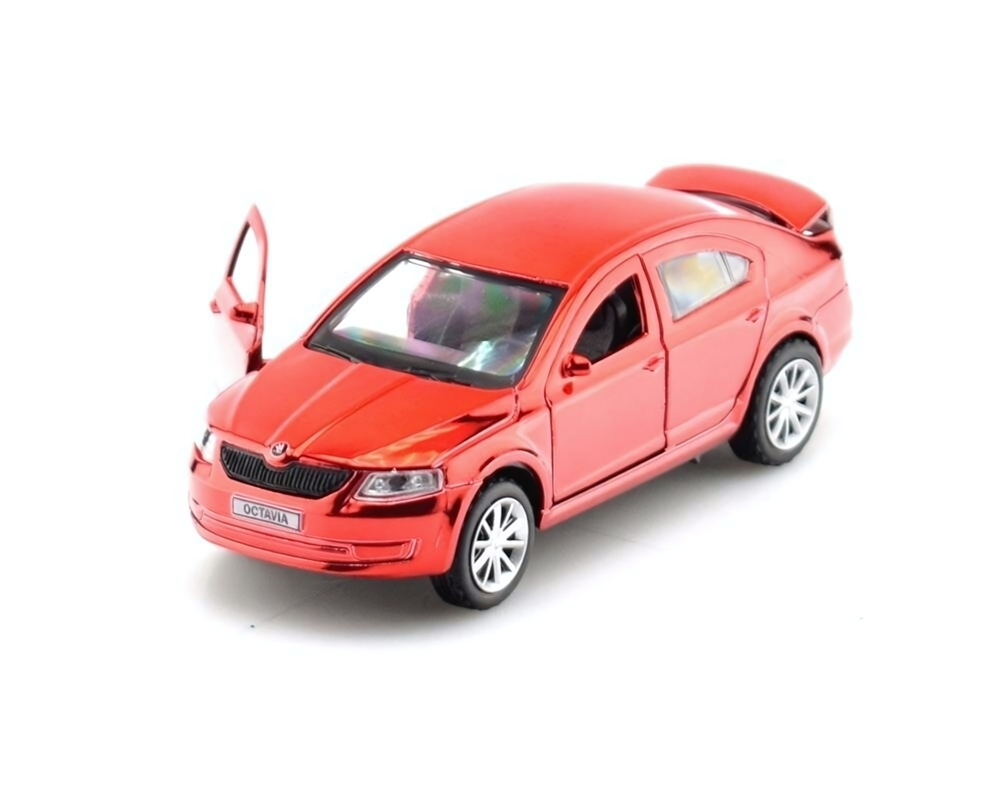 Модель ин. мет. "Skoda Octavia. Хром" 12см, красный, открыв.двери OCTAVIA-RD-CH (Технопарк)
