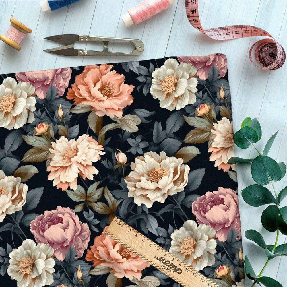 Ткань премиум флис цветник в лунном свете