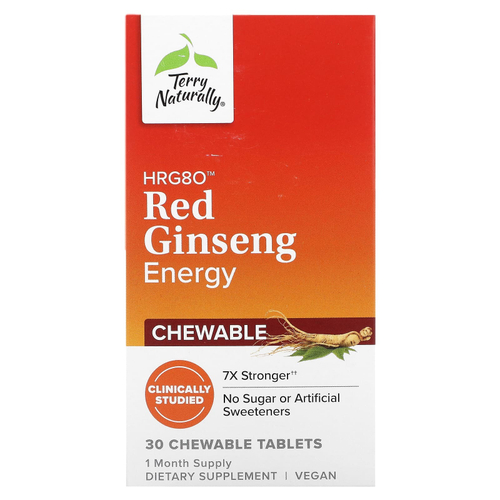 Terry Naturally, HRG80 Red Ginseng Energy, 30 жевательных таблеток (100 мг на таблетку)