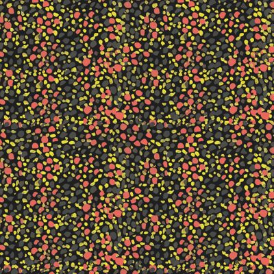 Seamless fabric with the image of multi-colored spots on a black background.