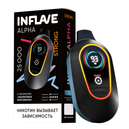 Inflave Alpha Strong Малиновое мороженое 25000 затяжек 20мг Hard (2% Hard)