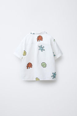 ZARA РУБАШКА С ПРИНТОМ «РАКУШКИ», ЭКРЮ