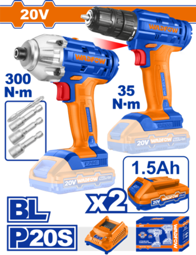 Набор аккумуляторного инструмента 20В 2 шт (4) WADFOW WCK2016
