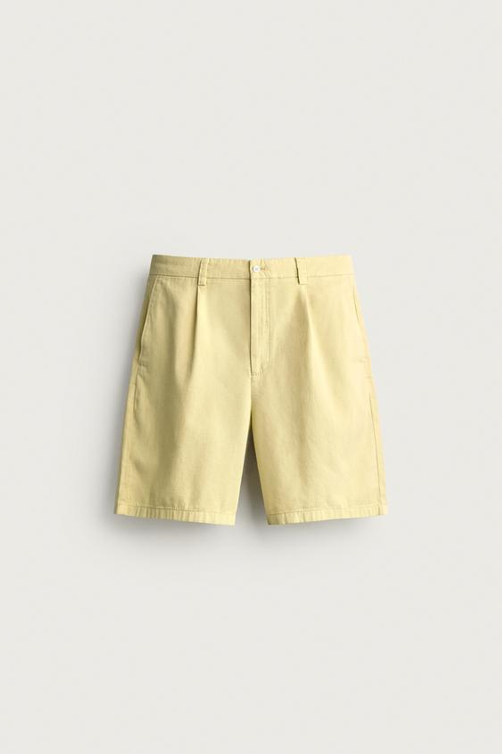 ZARA ШОРТЫ СО СКЛАДКАМИ REGULAR FIT, СВЕТЛО-ЖЕЛТЫЙ