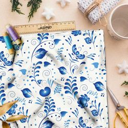 Ткань барби редкая гжель на белом фоне