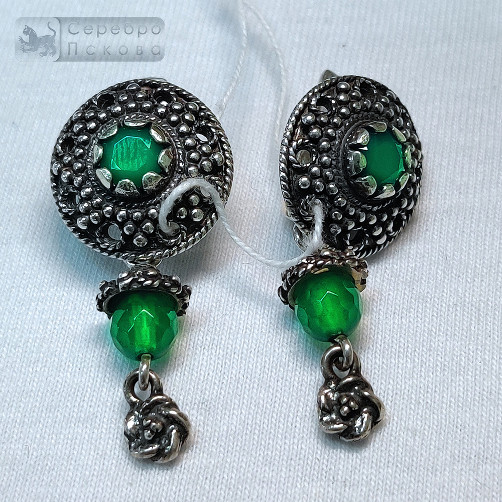 Серьги "Царские" зеленый агат