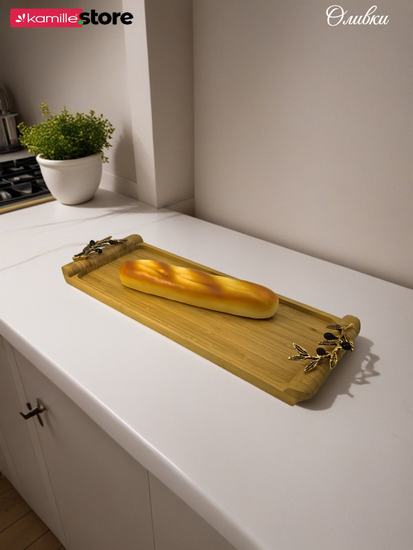 Поднос бамбуковый "Оливки" 48,5х17х4,5 см. прямоугольный