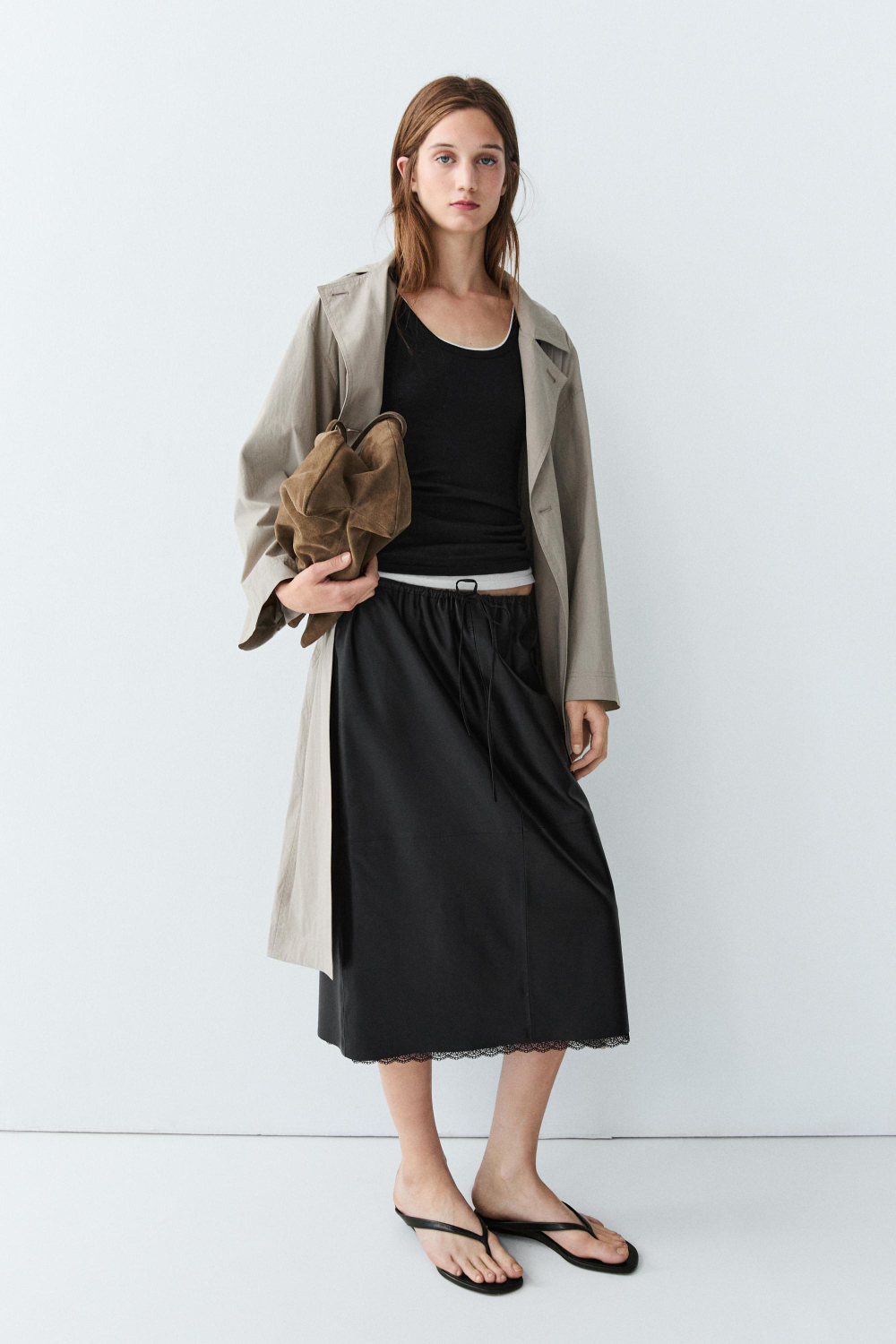 Massimo Dutti Двуслойный топ из 100% хлопка в рубчик, черный
