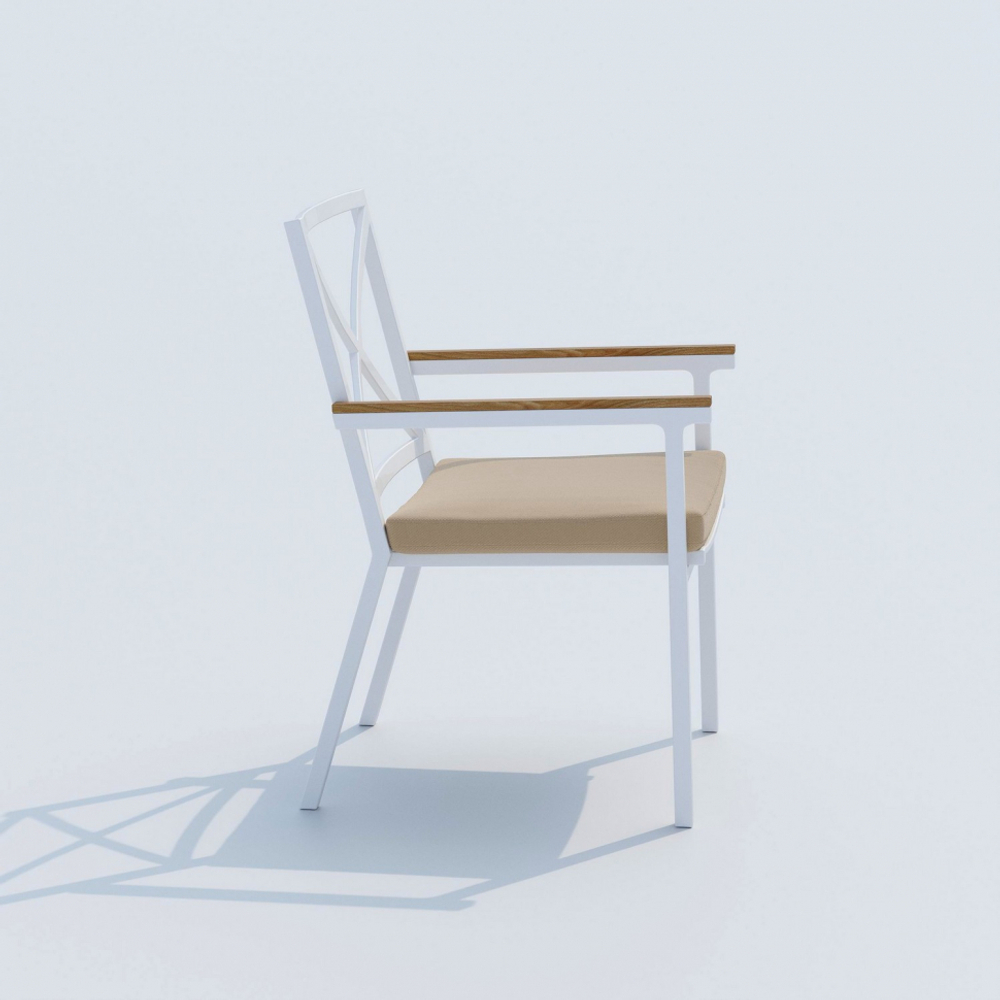 Обеденная группа Ideal Patio ТЕЛЛА  ФЕСТА  каркас белый, стол тик 180, ткань бежевая