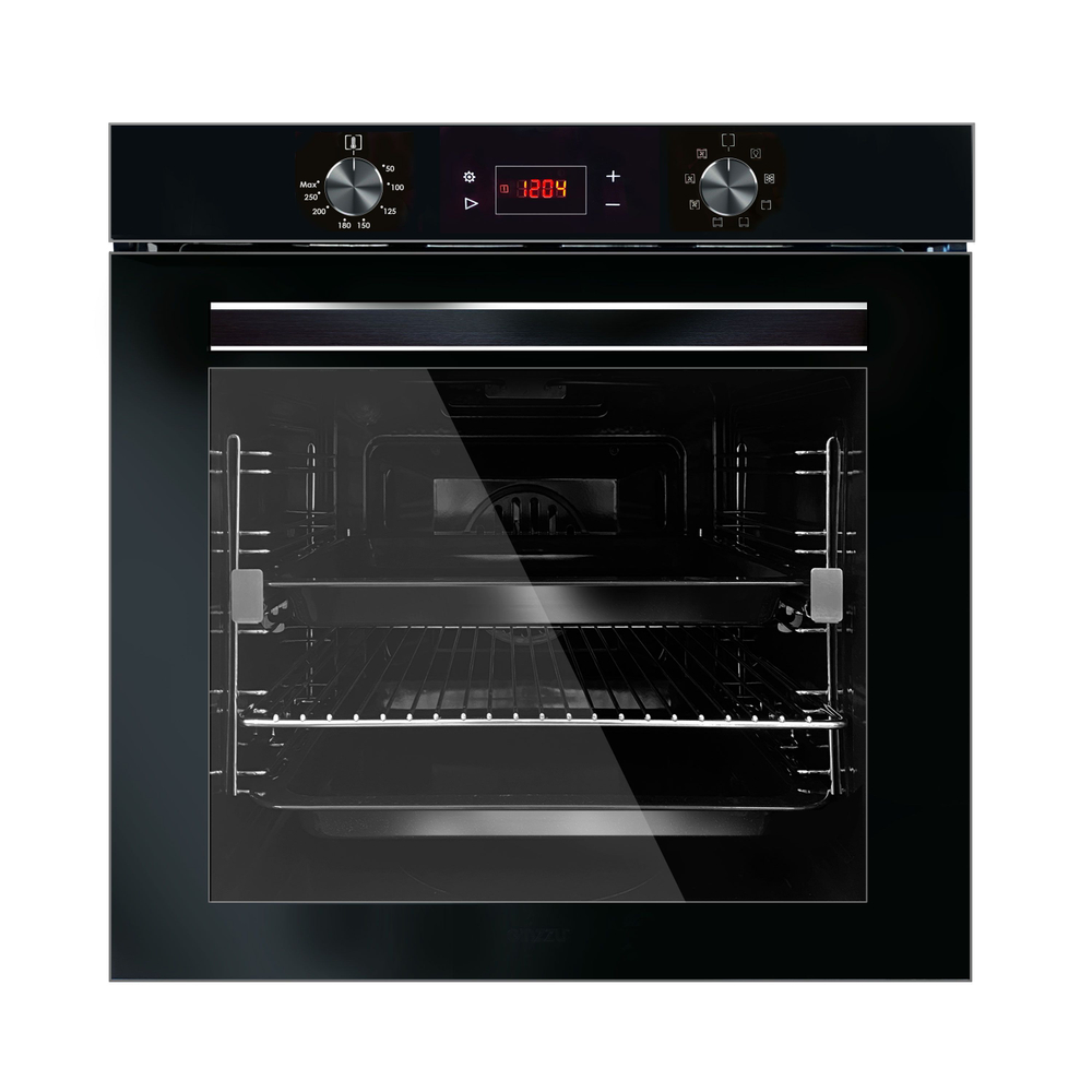 Электрический духовой шкаф встраиваемый GINZZU HOE-248 91л, черный с дисплеем, конвекцией, грилем
