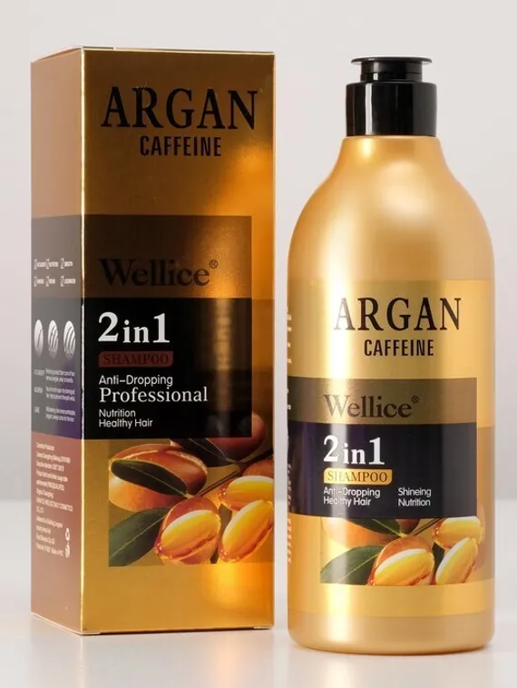 Профессиональный шампунь Wellice против выпадения волос с кофеином и аргановым маслом, 520 мл