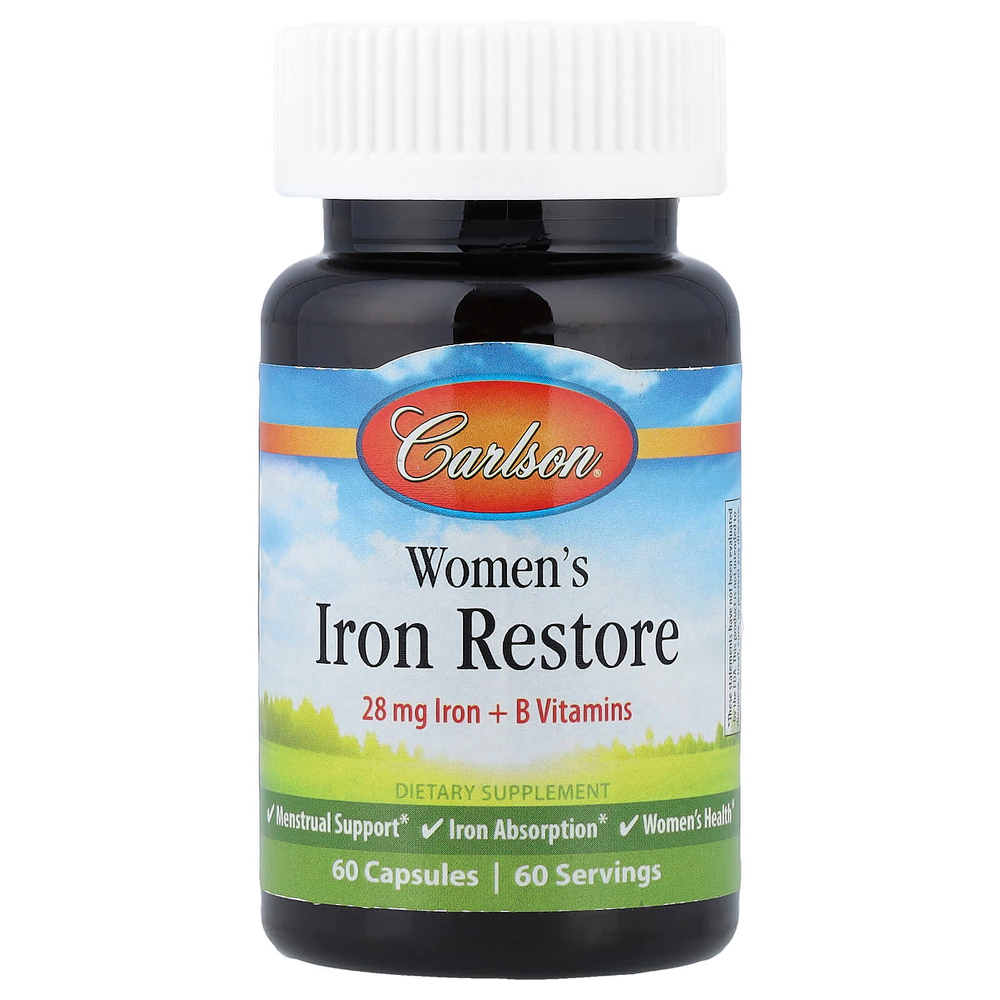 Carlson, Womens Iron Restore, 28 mg Iron + B Vitamins, 60 Capsules