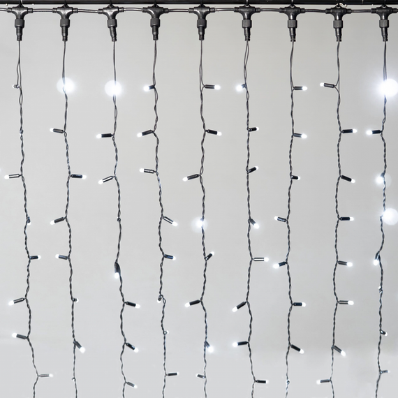 Светодиодный занавес 2*3 м., 600 LED, холодный белый, статика, черный провод каучук, LTC (ECO602-1-2W)