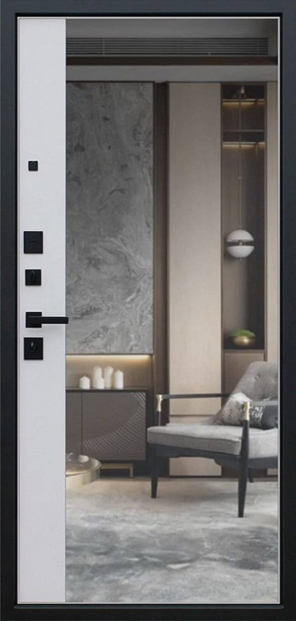 Входная металлическая дверь с зеркалом Дуб кантри темный/Капучино - 1025