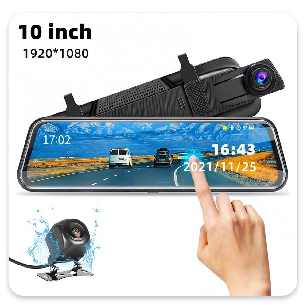 Видеорегистратор зеркало FaizFull DVR-A7, 10&quot;, 1080p, полный экран, 170°, 450mAh, 2 камеры Black