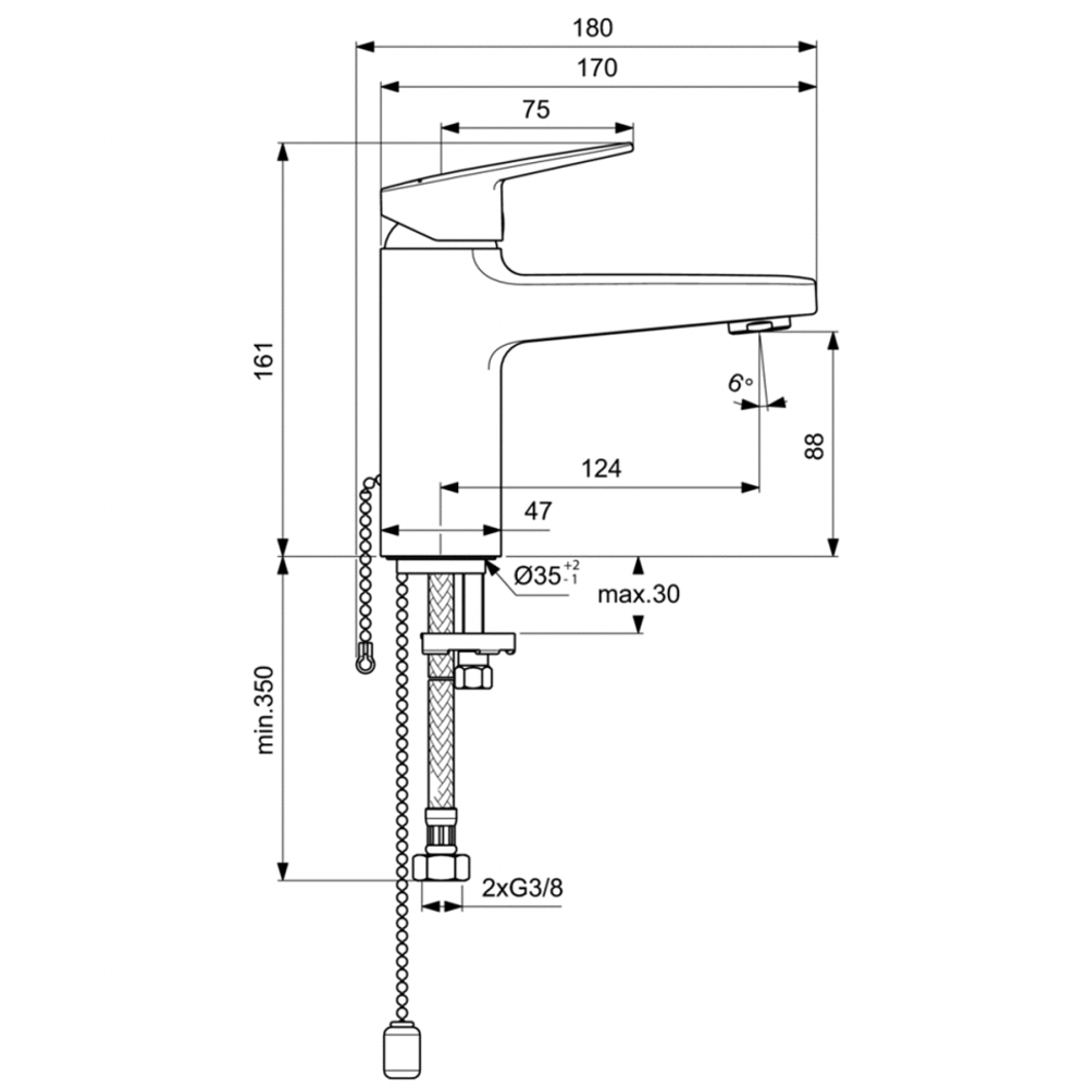 Смеситель для раковины с цепочкой Ideal Standard CERAPLAN BD223AA