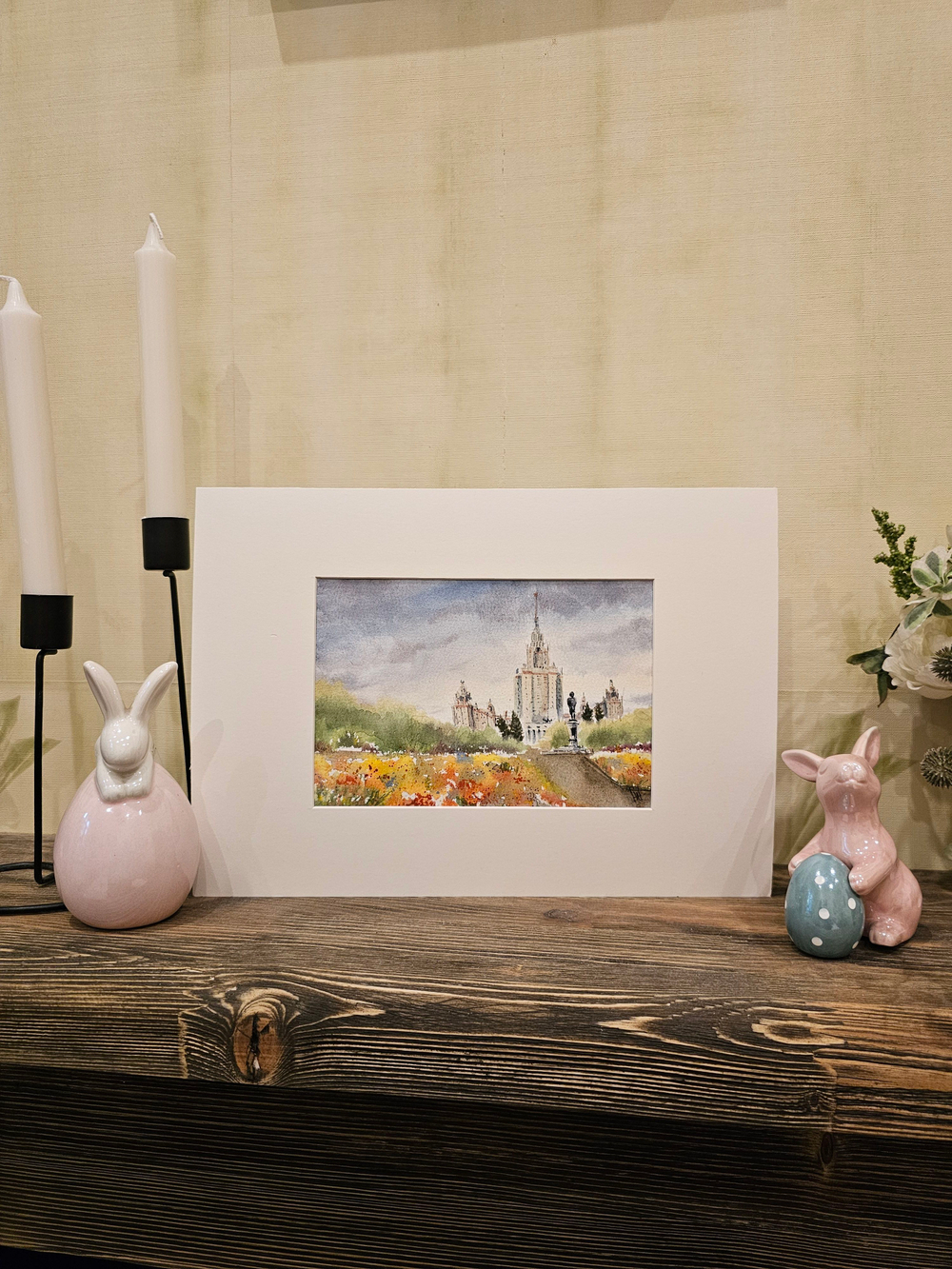 Картина, графика в паспарту 21х30 см на стену для интерьера "МГУ"