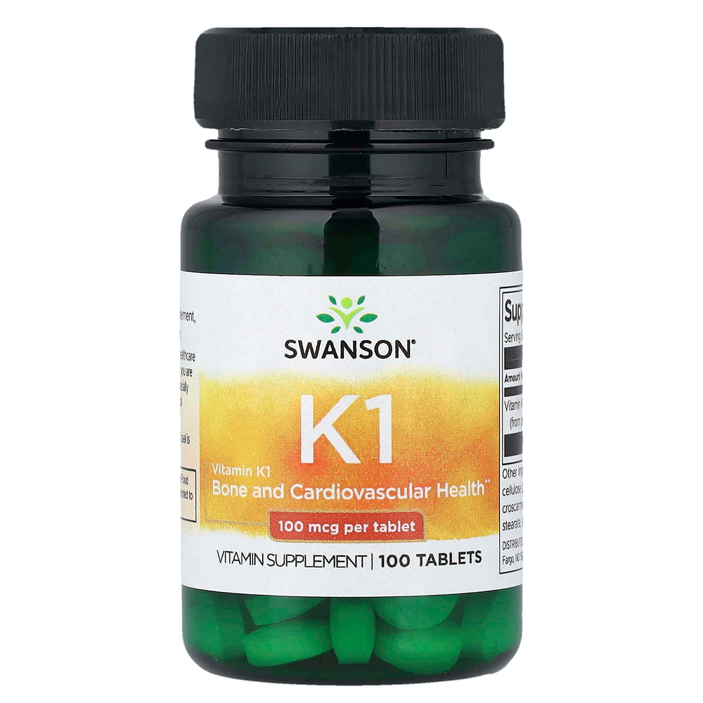 Swanson, Витамин K1, 100 мкг, 100 таблеток