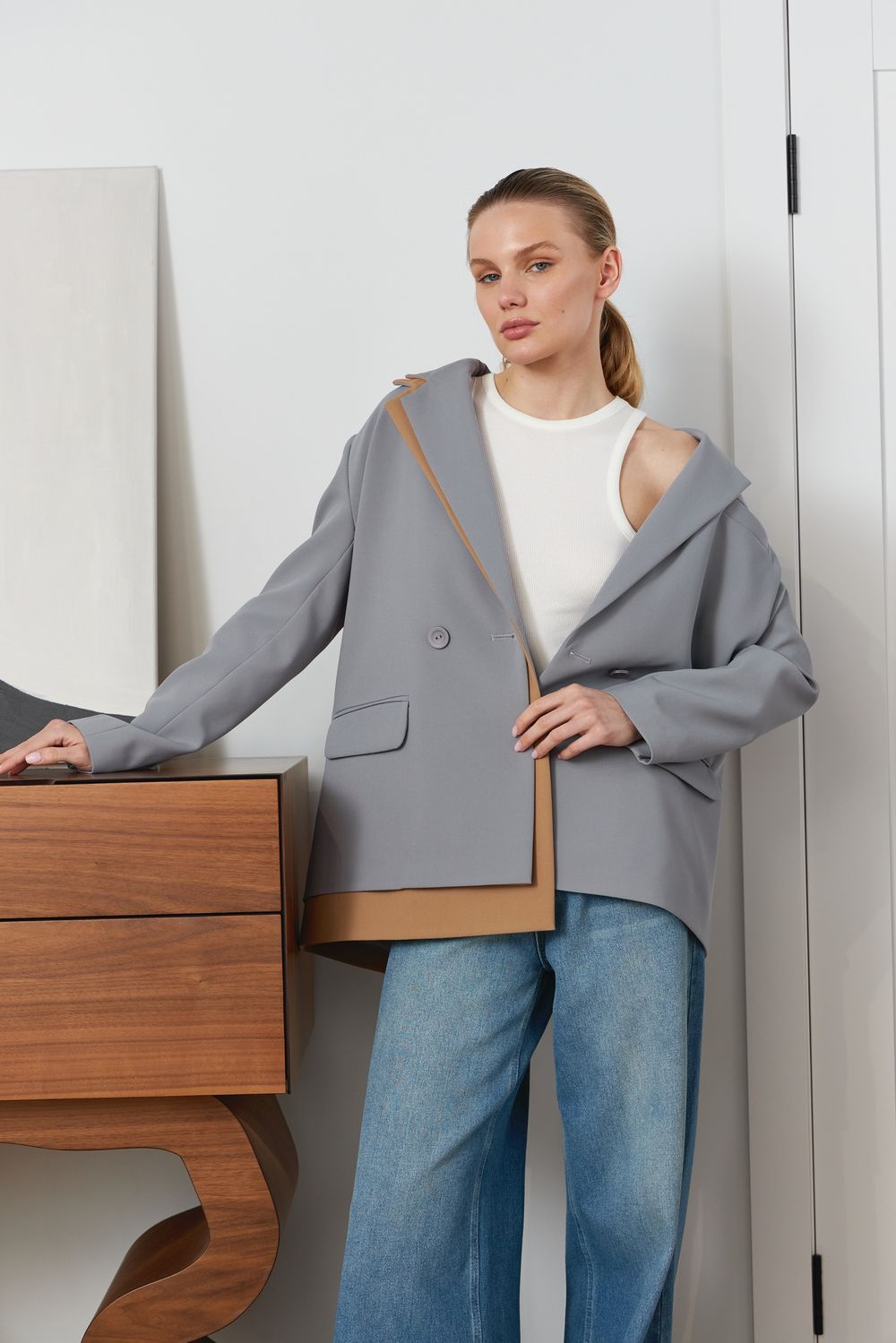 ПИДЖАК «SMART CASUAL» СЕРЕБРИСТЫЙ СЕРЫЙ|ПЕСОЧНО-БЕЖЕВЫЙ