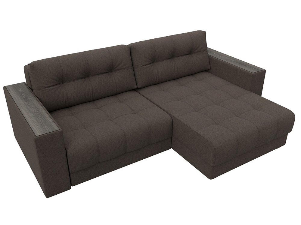 Диван угловой с декором Лига-049 НПБ, Амур 05 РОГОЖКА коричневый