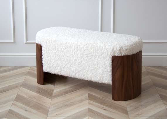 Банкетка Lagom 100 см (белый мех, орех)