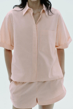 ZARA РУБАШКА ИЗ ПОПЛИНА С КАРМАНОМ, ПЕРСИКОВЫЙ