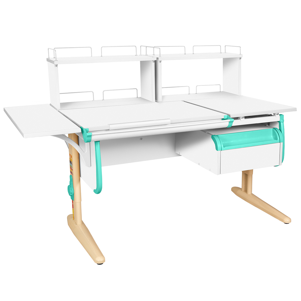 Растущая парта с навесной тумбой, задними и боковой полками Дэми СУТ 25-05-Б1Д2 (1500×880 мм)