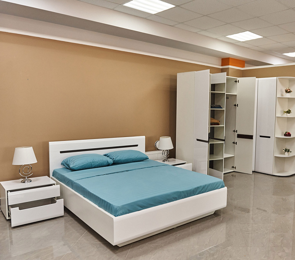 Кровать с настилом Стокгольм белый/белый глянец 1400