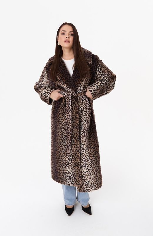 Шуба из овчины на трикотажной основе укороченная, леопард