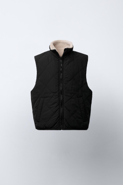 ZARA ДВУСТОРОННИЙ ЖИЛЕТ ИЗ ИСКУССТВЕННОЙ ОВЧИНЫ, ЭКРЮ