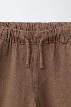 ZARA БРЮКИ СТРУЯЩЕГОСЯ КРОЯ ИЗ СМЕСОВОГО ЛЬНА, КОРИЧНЕВЫЙ