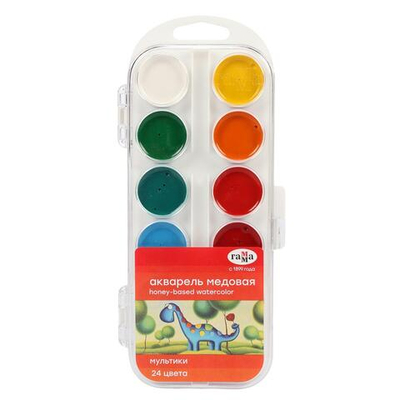 Акварель медовая "Мультики" 24 цвета, без кисти, пластик (Гамма)