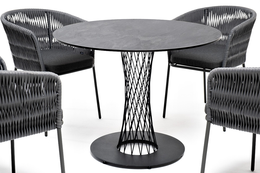 "Диего" обеденная группа на 4 персоны со стульями "Бордо" плетения колос, столешница "серый гранит"