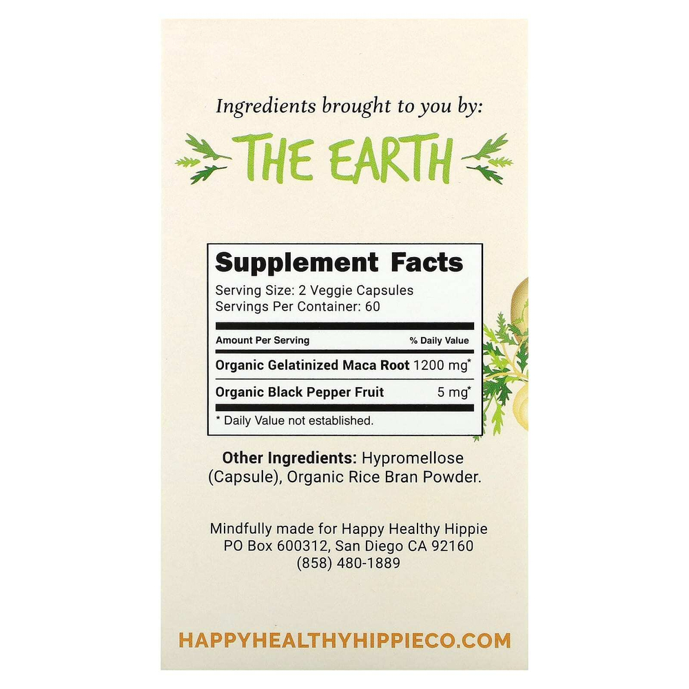 Happy Healthy Hippie, мака, 120 вегетарианских капсул