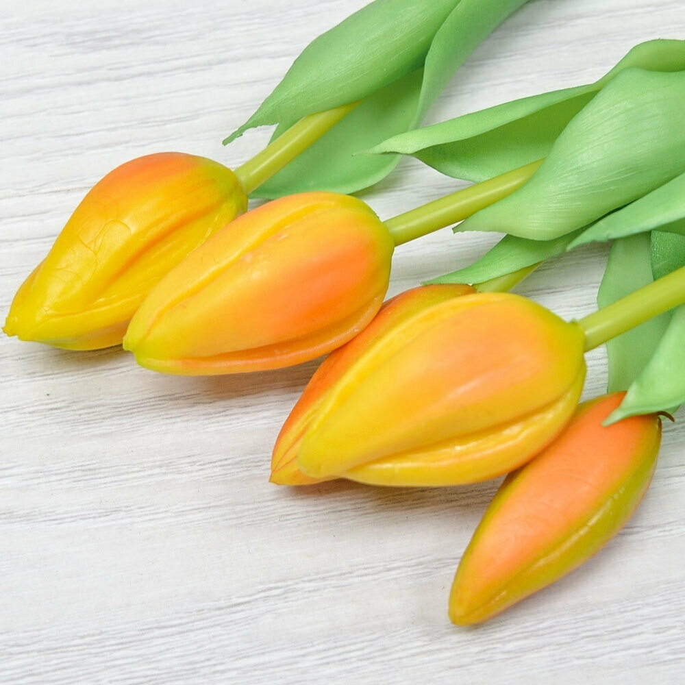 Цветы искусственные Тюльпаны букет 5шт, силикон, цвет оранжевый